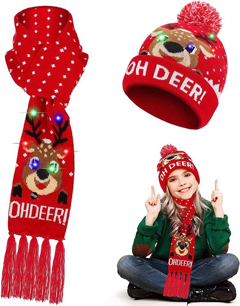 Conjunto de bufanda de sombrero de Navidad LED de acrílico al por mayor
